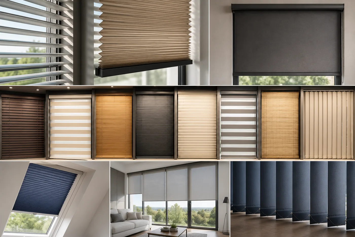 Roller, zebra, venetian, honeycomb and motorized smart shade systems