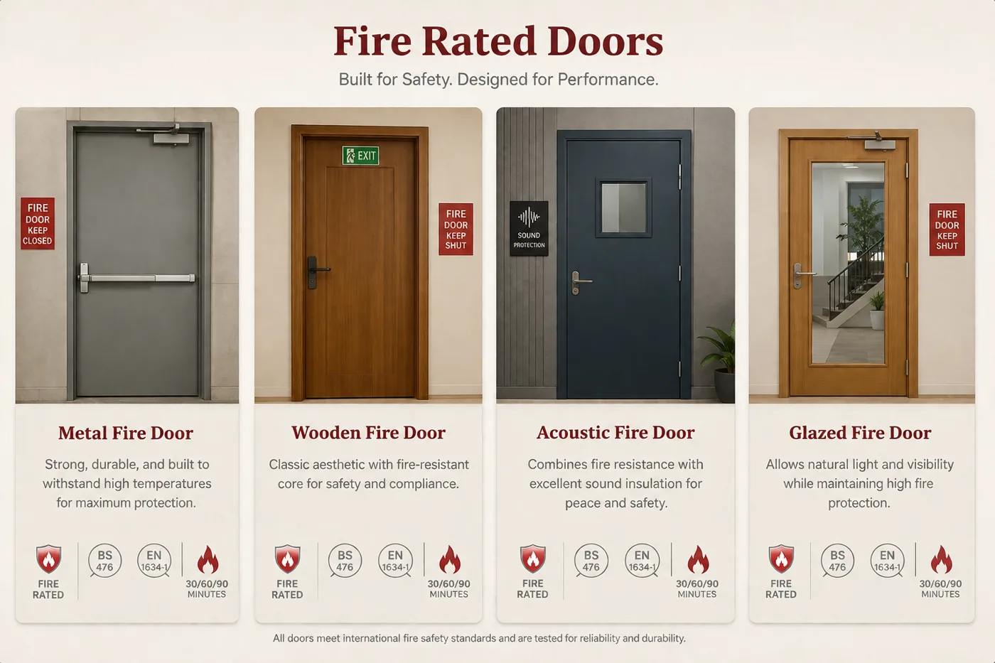 Fire rated doors: metal, wooden, acoustic and glazed fire doors